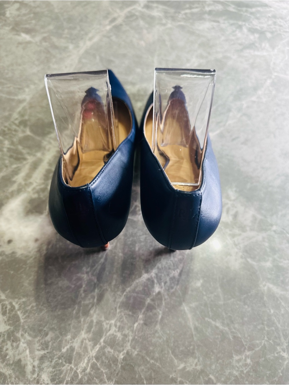 Lauren Ralph Lauren Womens Pumps Size 8B Navy Leather Slip-On Kitten Heel - Picture 5 of 10